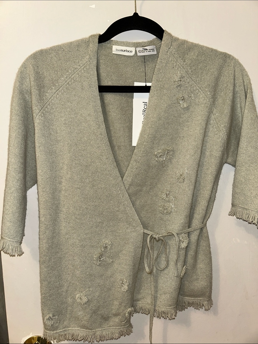 TSE CASHMERE green wrap cardigan with tie